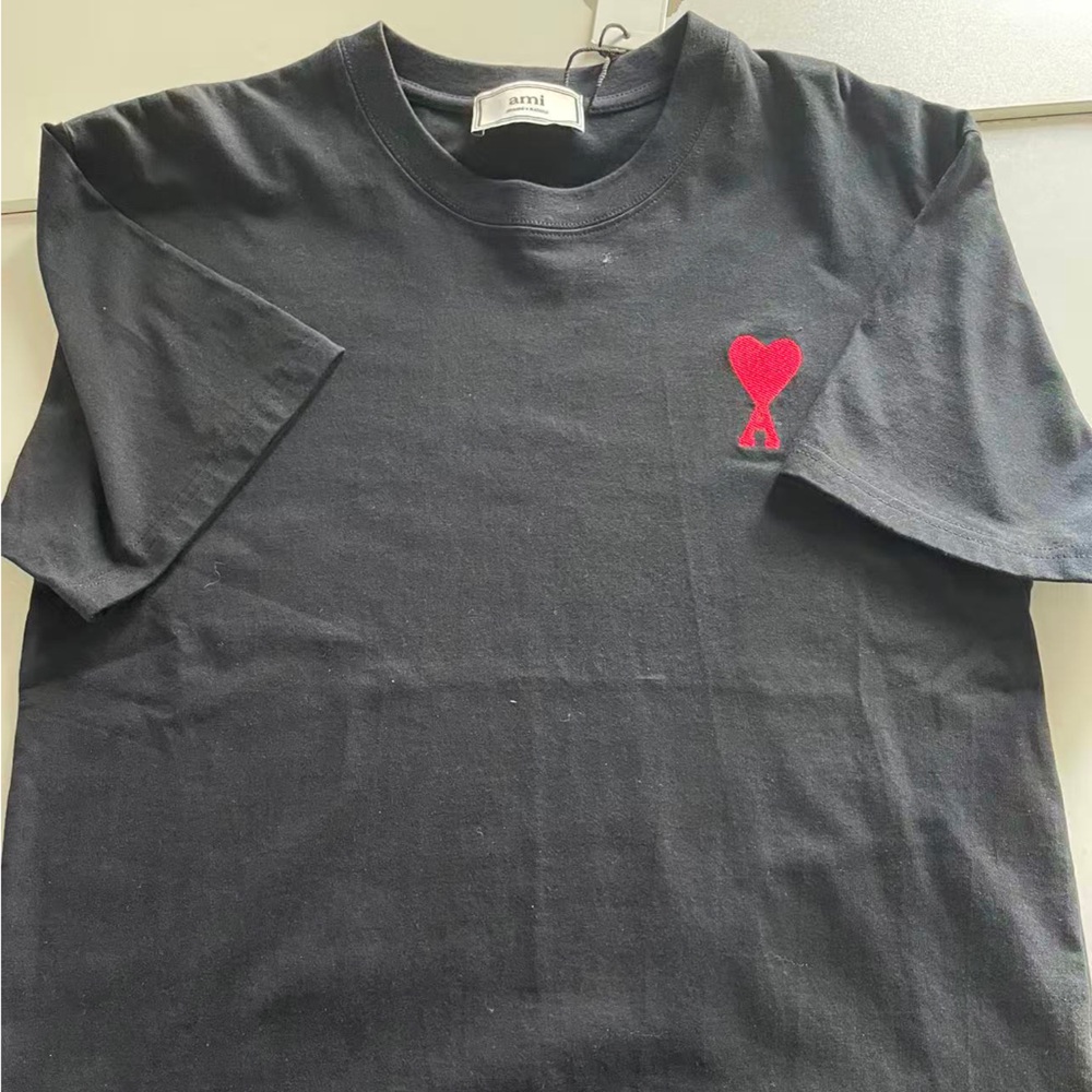 Ami Black Short Sleeve Tee with Red Logo